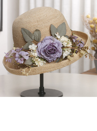 Women's Flip Brim Summer Flower Raffia Straw Tea Party Sun Hats