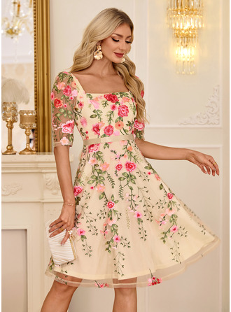Flores 3d renda midi vestido