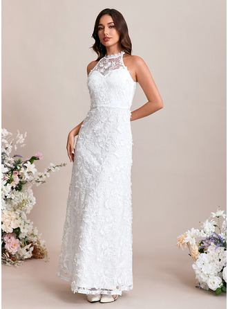 Embroidered Sequins Halter Sleeveless A-line Lace Maxi Dress 