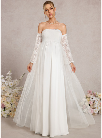 A-line Straight Floor-Length Tulle Maternity Dresses