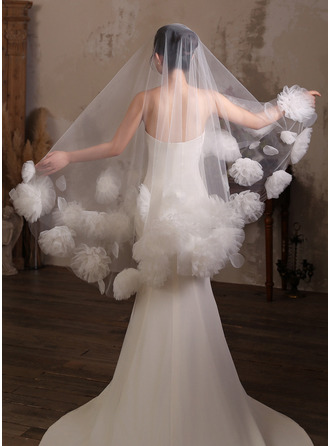 Blumen Schnittkante Einstufig Hochzeit Kapellenschleier 200 cm Brautschleier 