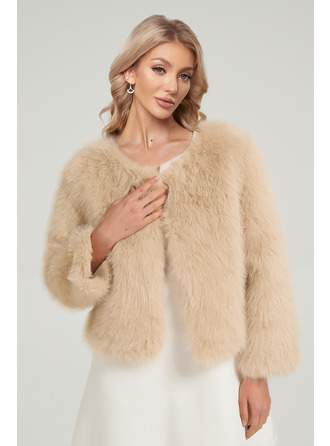 Faux Fur Long Sleeves Formal Simple Jacket Wrap With Solid Color 