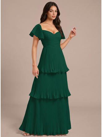 Escote en v manga mariposa plisado vestido