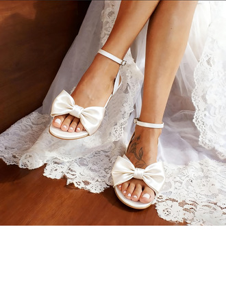 Mujer zapatos de novia satén tacón plano puntera abierta sandalias de novia zapatos de novia boho lindo simple lazo boda playa zapatos 