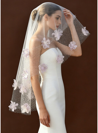 Floral Cut Edge Single Tier Bridal Short 51" Wedding Veils