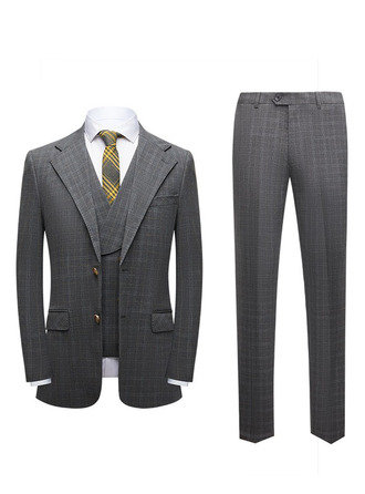 Plaid 3 Piece Single Breasted Men's Casual Suit 