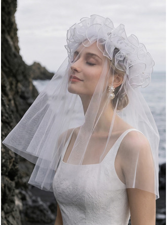 Pearl leikata reuna yksitasoinen morsiamen lyhyt 45 cm häät veil blusherin kanssa