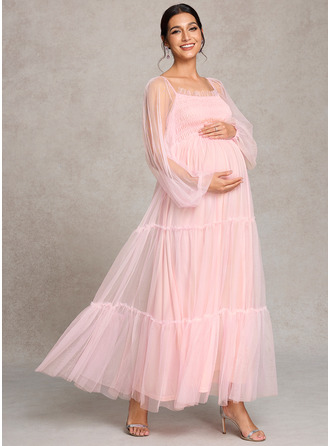 Kjole med A-linje Off-shoulder Square Gulvlængde Graviditetskjoler 