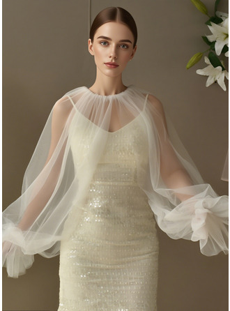 チュール ラッフル 長袖 結婚式 ブライダル ジャケット/ラップ 