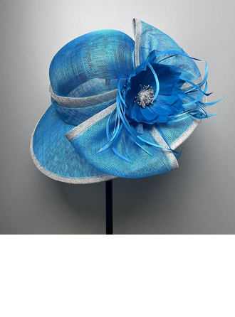 Mujer borde plumas flores lazo sinamay el derby de kentucky sombreros de la iglesia 