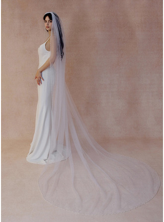 Perlenstickerei Perlen Schnittkante Einstufig Hochzeit Kathedralenschleier 300 cm Brautschleier 