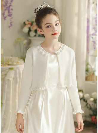 Pearl Bomuld Imiteret Pearl Lange ærmer Første kommunion Blomsterpige Cardigan Sjaler & Boleroer 