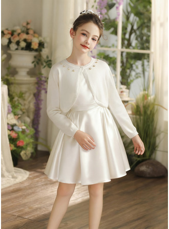 Faux-Perlen Baumwolle Lange Ärmel Blumenmädchen Strickjacke Bolero & Stola 