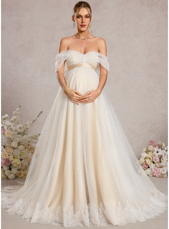 Ball-Gown/Princess Off the Shoulder Strapless Tulle Maternity Dresses
