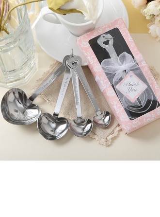 "Love Beyond Measure" Heart Shaped Stainless Steel Spoon Set With Ribbons/Tag 