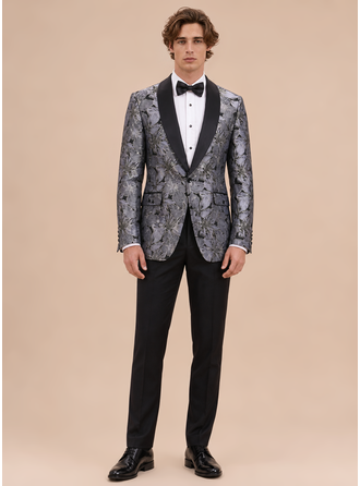 Smoking da uomo in jacquard floreale, due pezzi, per ballo di fine anno.