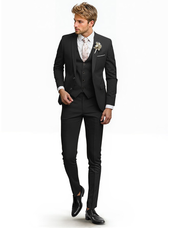 Wool 3 Piece Solid Color Men's Wedding Suit 