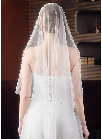 Pearl Cut Edge Single Tier Bridal Fingertip Length 37" Wedding Veils