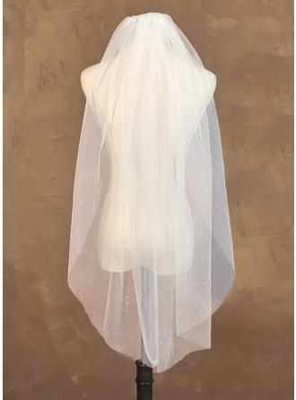Sequin Cut Edge Single Tier Bridal Fingertip Length 39" Wedding Veils