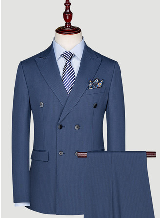 Striped 2 Piece Double Breasted Men's Casual Suit 