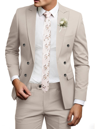 Solid Color 2 Piece Double Breasted Tailored Fit Men's Wedding Suit 