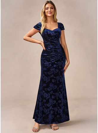 Jacquard Sweetheart Cap Sleeve Trumpet/Mermaid Velvet Maxi Dress 