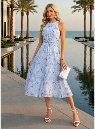 Frente única jacquard chiffon midi vestido