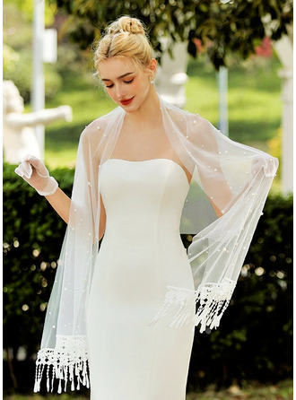 チュール 結婚式 ブライダル スカーフ ショール ととも​​に ビーディング タッセル 