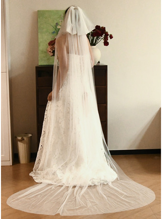 Cut Edge Single Tier Bridal Chapel Length 98" Wedding Veils