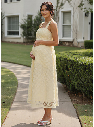 Línea a cuello cuadrado hasta el tobillo vestido premamá con lazo 