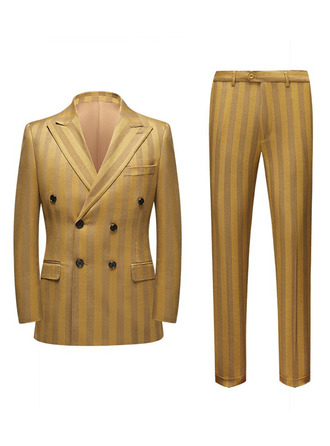 Striped 2 Piece Double Breasted Men's Casual Suit 