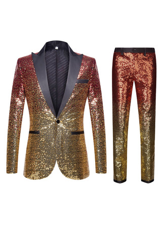 Sequin 2 Piece Single Breasted Classic Fit Men's Prom Tuxedo Suit 