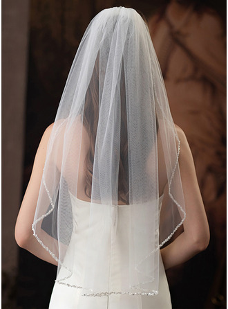 Beading Cut Edge Single Tier Bridal Short 31" Wedding Veils