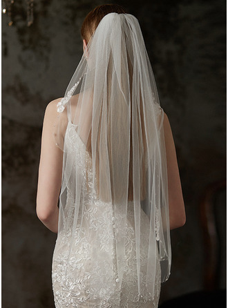 Pearl Cut Edge Single Tier Bridal Fingertip Length 35" Wedding Veils