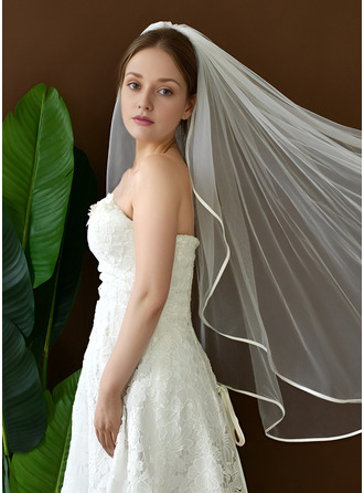 Schlicht Satinkante Einstufig Hochzeit Fingerspitzen-Schleier 100 cm Brautschleier 