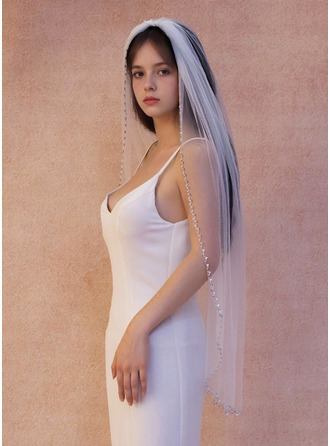 Perlenstickerei Schnittkante Einstufig Hochzeit Fingerspitzen-Schleier 100 cm Brautschleier 