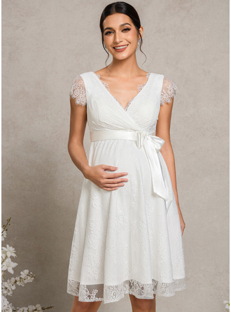 A-линии V шеи Длина до колен кружевной с Лук 