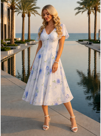 Estampa floral chiffon midi vestido