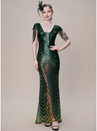 Hand Beaded Chain Sleeve 1920s Flapper Dresses