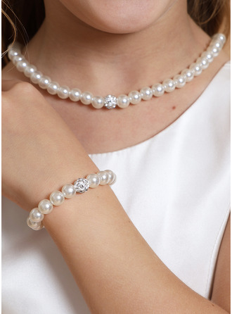 Faux-Perlen Strass Blumenmädchen-Schmuck (Set von 2) 