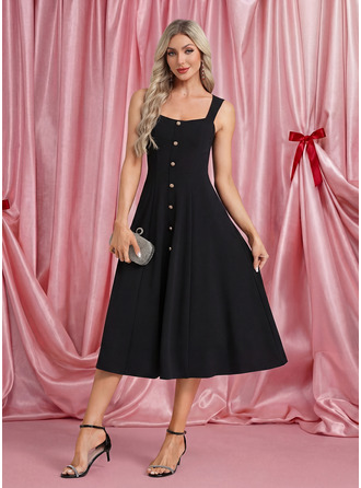 кнопка Площадь безрукавный A-линии стретч-креп миди Модные платья 