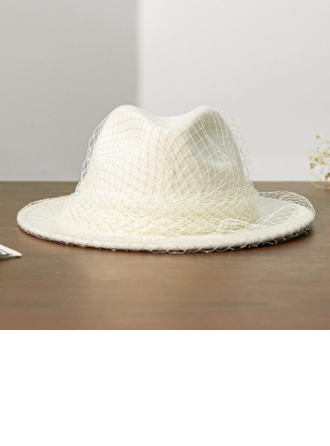 Vintage Winter Schleier Wollen Hochzeit Fedorahut 