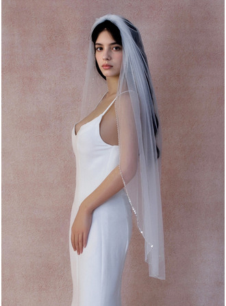 Perlenstickerei Schnittkante Einstufig Hochzeit Fingerspitzen-Schleier 100 cm Brautschleier 