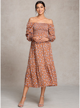 Kjole med A-linje Off-shoulder Square Te-længde Graviditetskjoler 