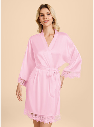 Stretch Satin Lace Trim Lace Robes