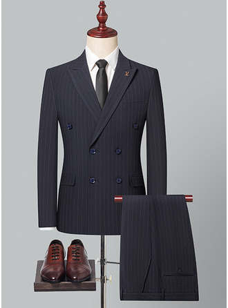 Striped 2 Piece Double Breasted Men's Casual Suit 