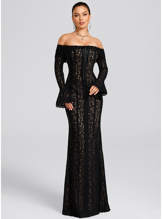 Off the Shoulder Bow Lace Maxi Dress