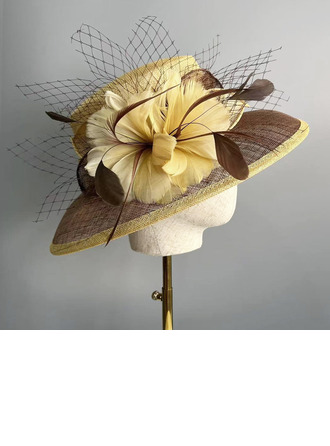 Mujer borde plumas flores sinamay cóctel el derby de kentucky sombreros de la iglesia 