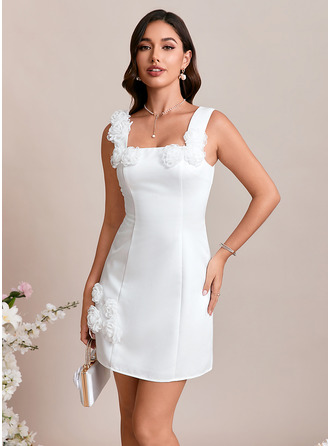Flower Square Sleeveless A-line Satin Mini Dress 