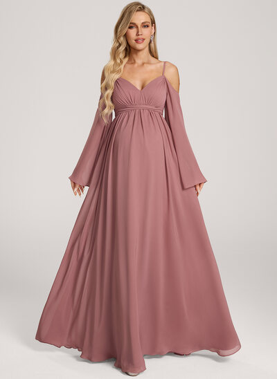 A-line Pleated Chiffon Maternity Dress